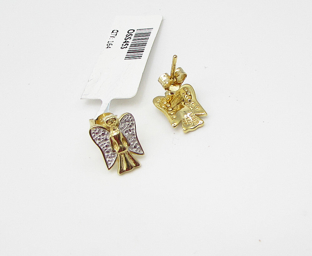 Gold Over 925 Sterling Silver Genuine Diamonds Angel Stud Earrings EG1554