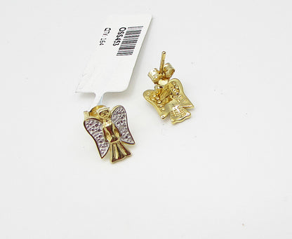 Gold Over 925 Sterling Silver Genuine Diamonds Angel Stud Earrings EG1554