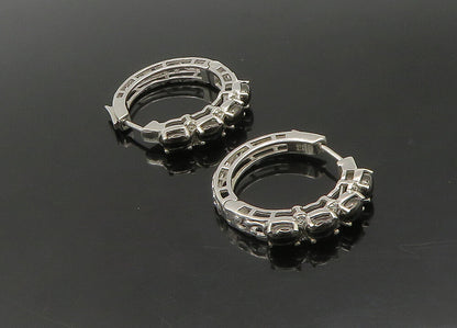 925 Sterling Silver   Vintage Prong Set Hematite Shiny Hoop Earrings  EG11303