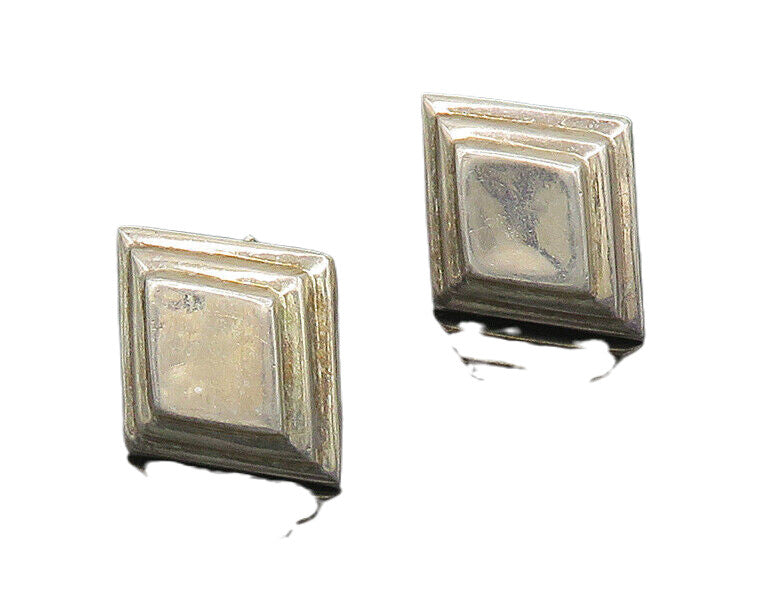 925 Sterling Silver  Vintage Shiny Diamond Shape Non Pierce Earrings  EG9383