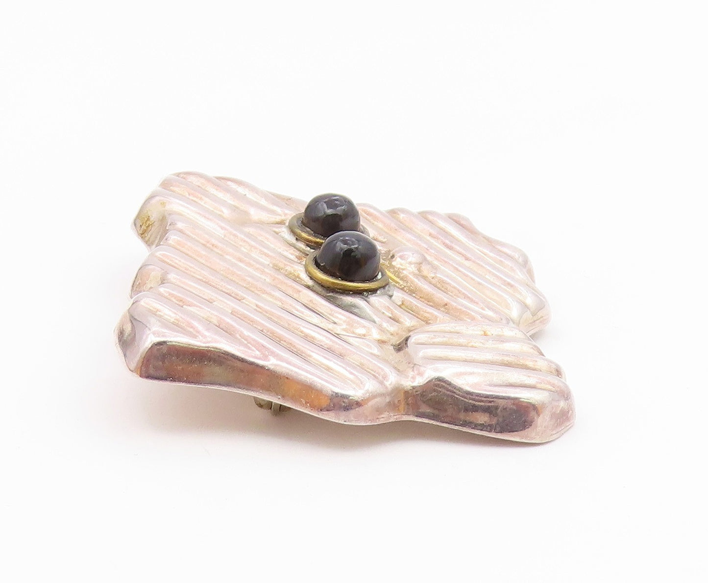 MEXICO 925 Silver  Vintage Black Onyx Eyes Puppy Dog Face Brooch Pin  BP7762