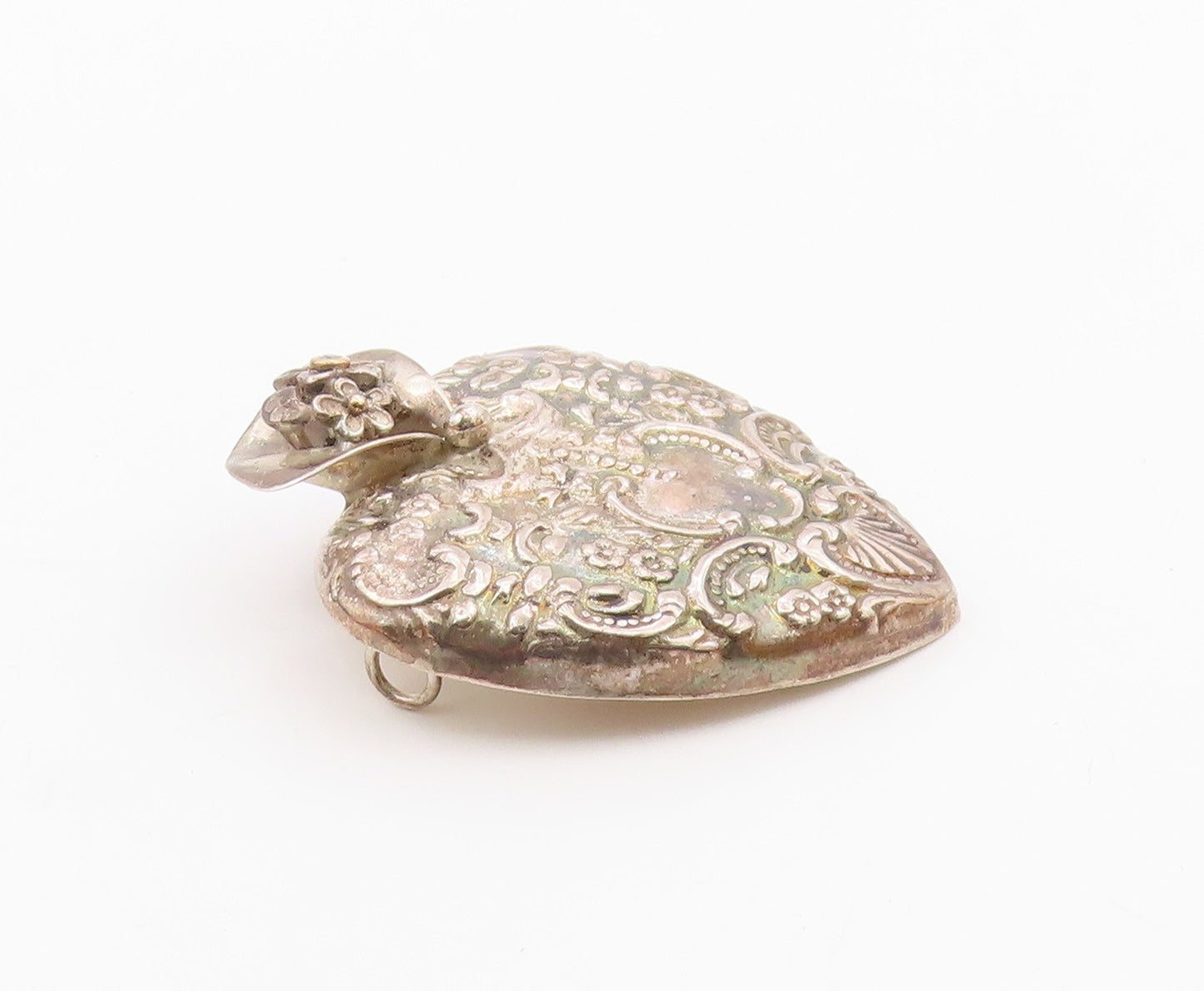 14K GOLD & 925 Silver  Vintage Hollow Floral Genuine Diamond Pendant  PT21178