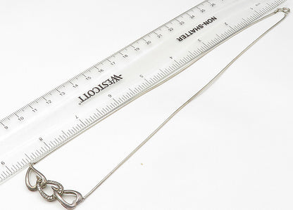 925 Sterling Silver  Vintage Genuine Diamonds Hearts Chain Necklace  NE3619