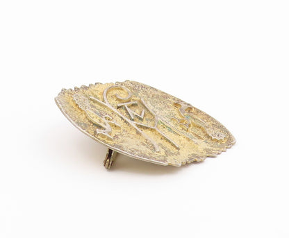 925 Sterling Silver Vintage Brooch Pin Antique Byzantine Monogram Bird  BP12617