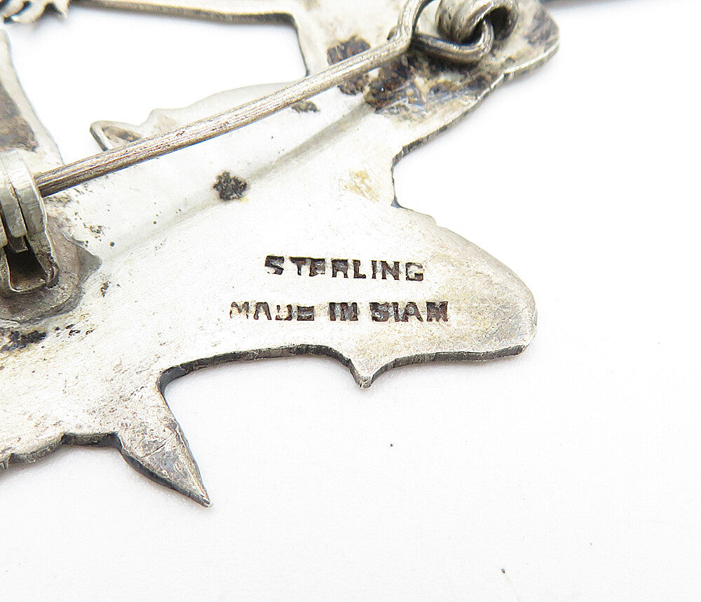 SIAM 925 Sterling Silver  Vintage Niello Detailed Dancer Brooch Pin  BP2463
