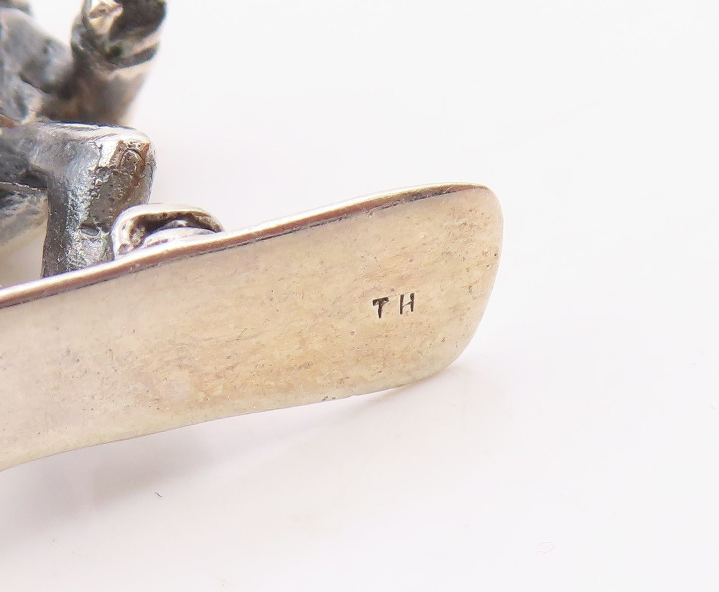 925 Sterling Silver  Vintage Shiny Snowboarder Sports Motif Pendant  PT18450