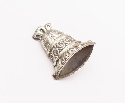925 Sterling Silver Vintage Brooch Pin LANG Floral Swirly Carved Bell  BP10916