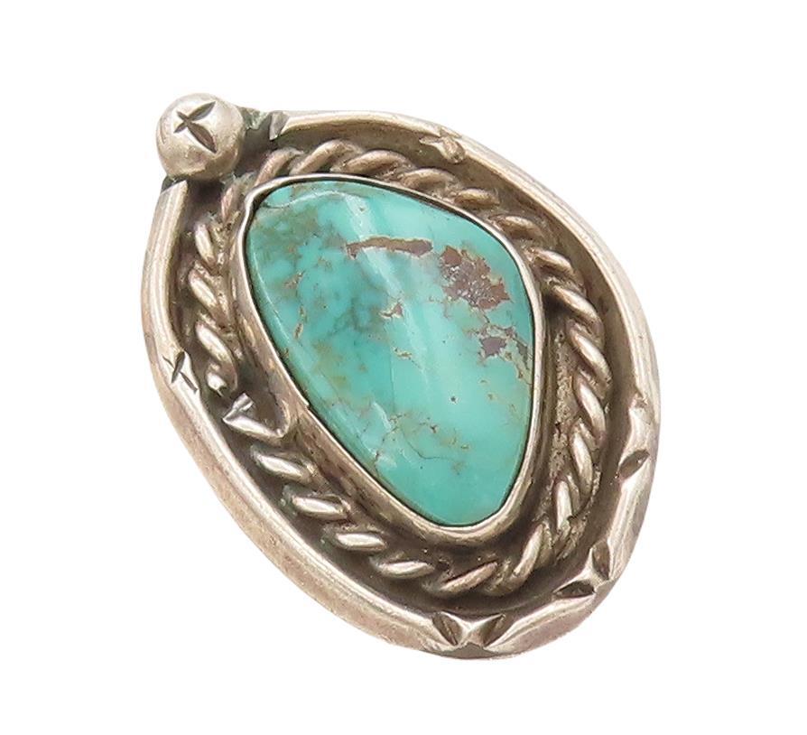 925 Sterling Silver Vintage Ring NAVAJO Turquoise Roped Carved  Sz 4.5  RG28384