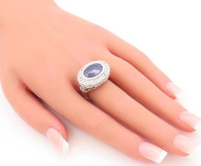 925 Sterling Silver Vintage Ring Oval Cut Sapphire Topaz Carved  Sz 7  RG29265