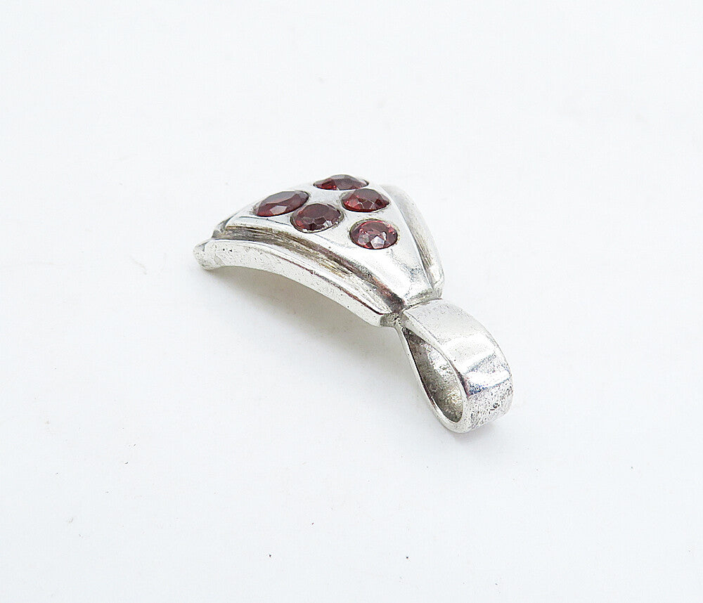 925 Sterling Silver  Vintage Petite Red Topaz 5 Stone Drop Pendant  PT3854