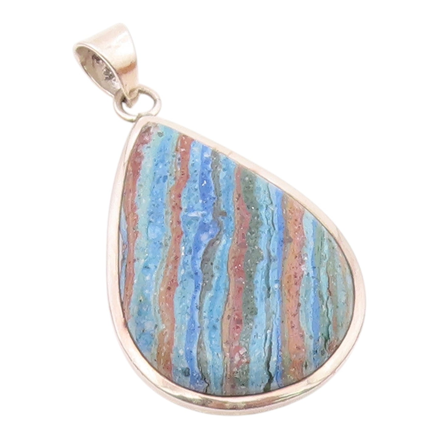 925 Sterling Silver  Vintage Striped Jasper Tear Drop Shiny Pendant  PT17997