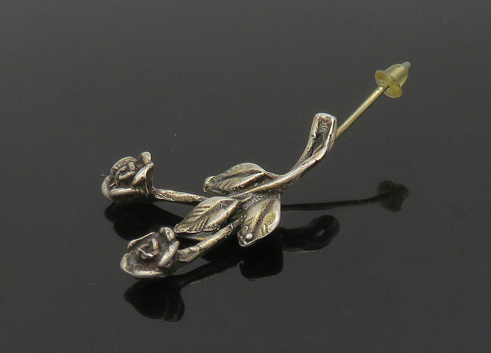 925 Sterling Silver  Vintage Dark Tone Rose Flowers Lapel Pin  TR2945