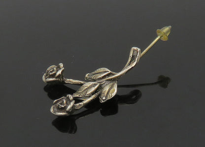 925 Sterling Silver  Vintage Dark Tone Rose Flowers Lapel Pin  TR2945