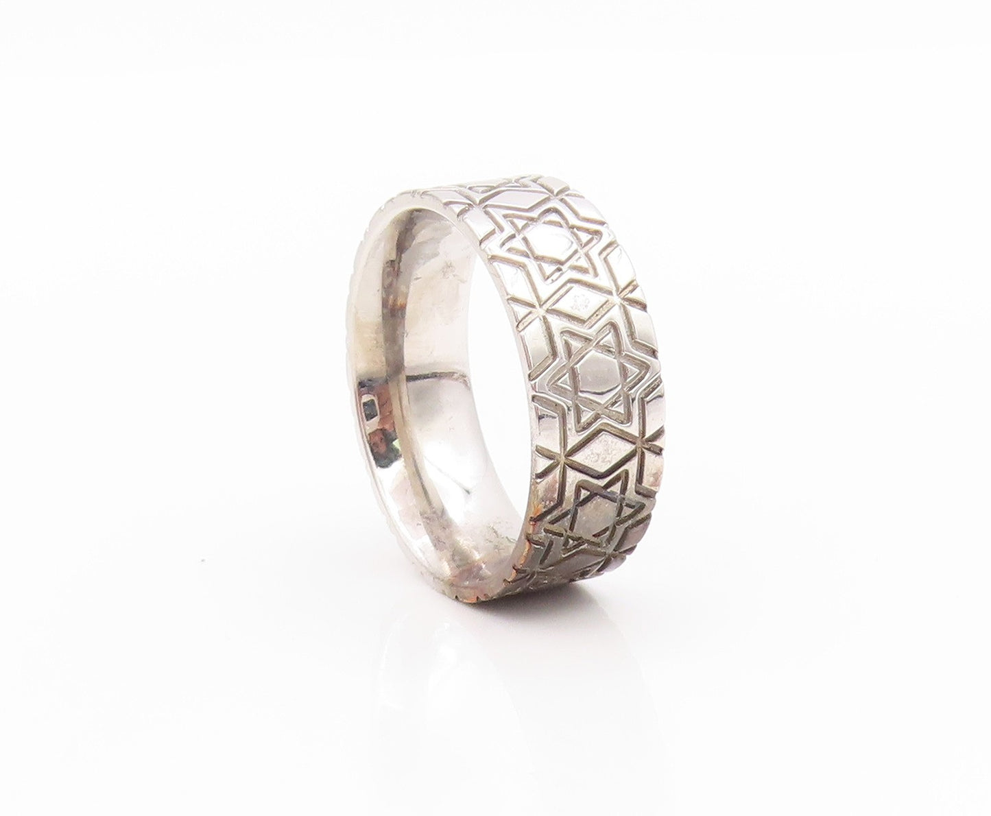925 Sterling Silver Vintage Ring Star of David Patterned Band  Sz 9.5  RG34710