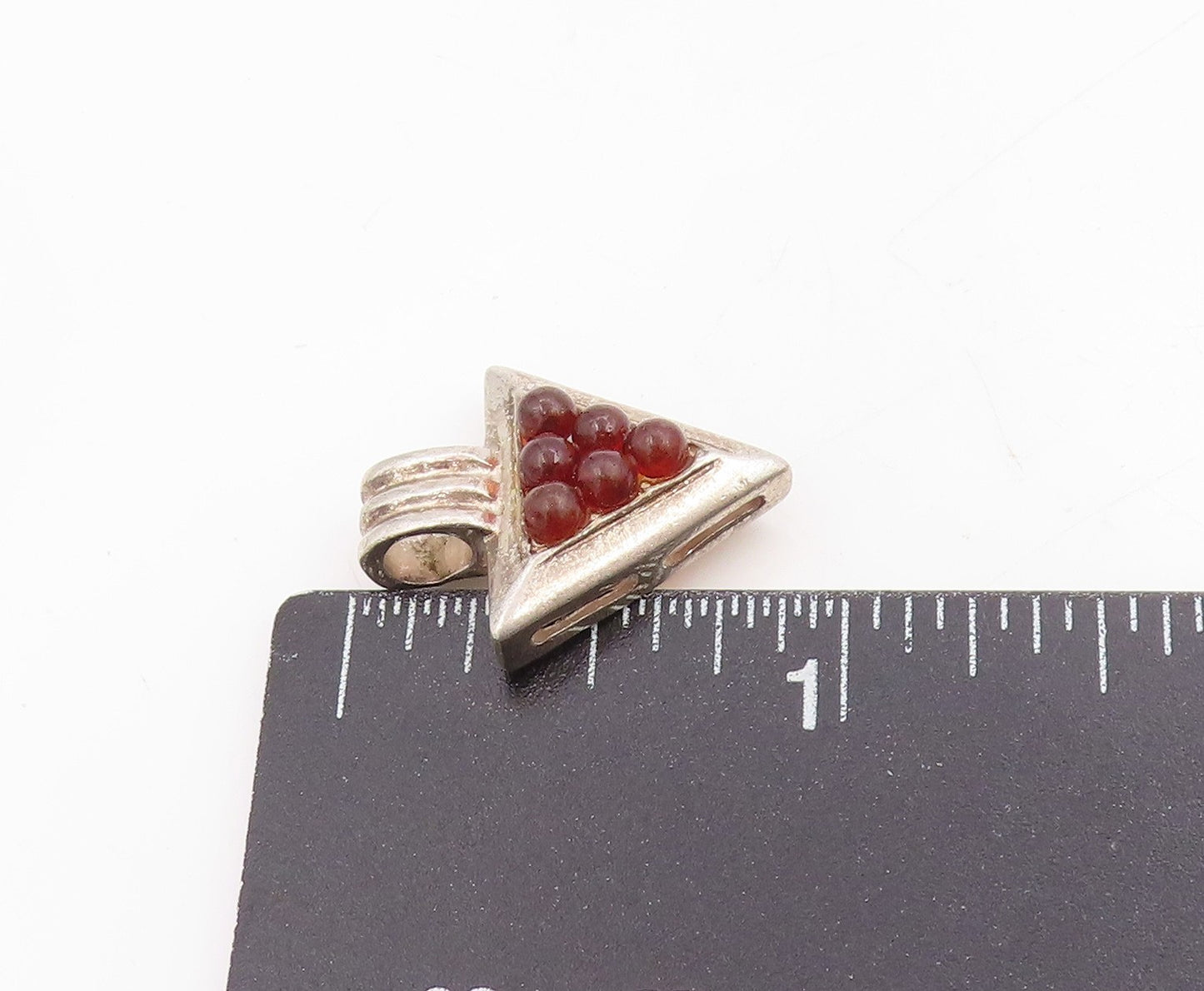 925 Sterling Silver Vintage Pendant POLAND Carnelian Beaded Pyramid  PT25354