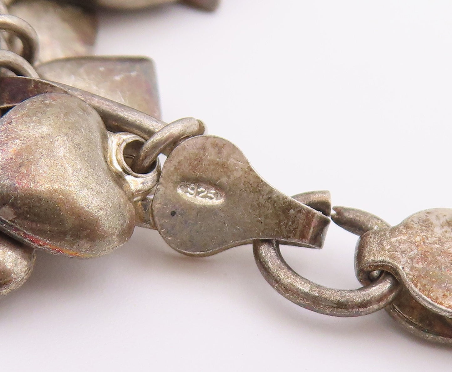 925 Sterling Silver Vintage Bracelet Chunky Love Heart Cascade Chain  BT12205
