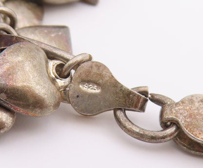 925 Sterling Silver Vintage Bracelet Chunky Love Heart Cascade Chain  BT12205