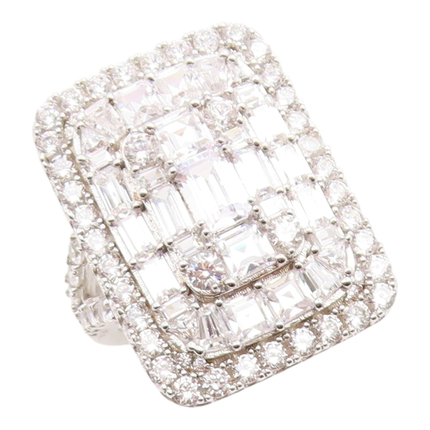 925 Sterling Silver Vintage Ring Sparkling CZ Geometric Band  Sz 7.5  RG35632