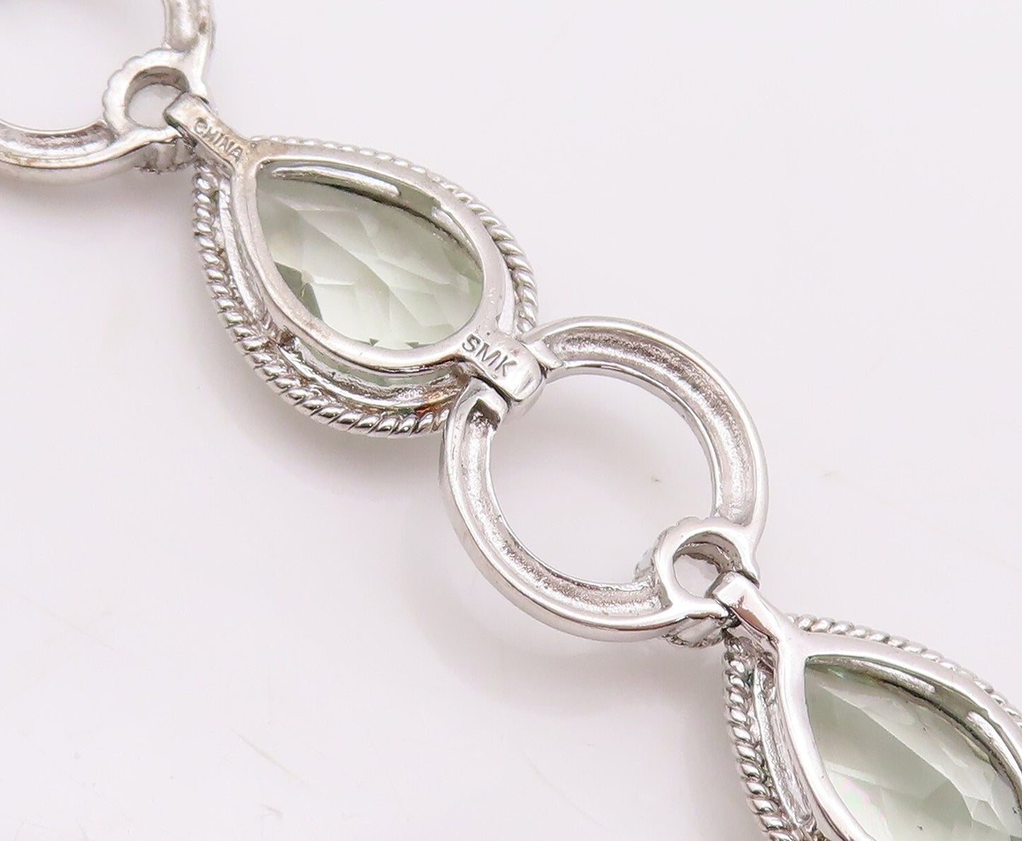 925 Sterling Silver Vintage Bracelet Drop Cut Peridot & Topaz Ring Links BT10848