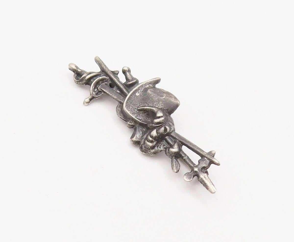925 Sterling Silver Vintage Brooch Pin Antique Carved Armed Bag   BP10991