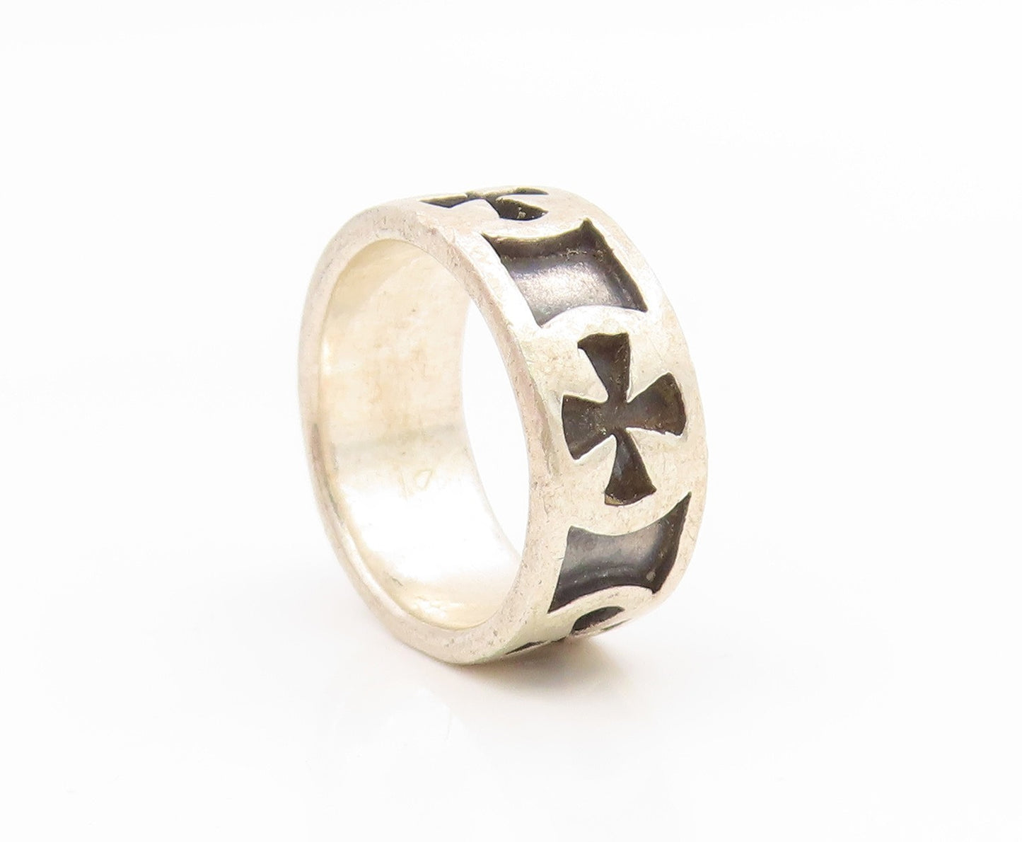 925 Sterling Silver Vintage Ring Religious Cross Cutout Band  Sz 5.5  RG35155