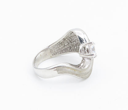 925 Sterling Silver  Prong Set Cubic Zirconia Wavy Band Ring Sz 7  RG8634