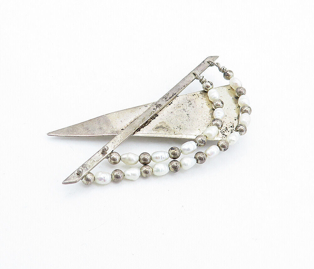 925 Sterling Silver  Vintage Petite Baroque Pearls Beaded Brooch Pin  BP2282