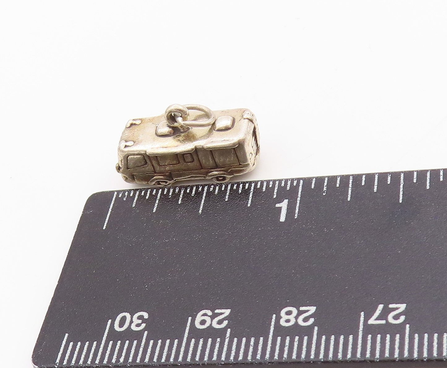 925 Sterling Silver Vintage Pendant Antique Etched School Bus Charm   PT24568