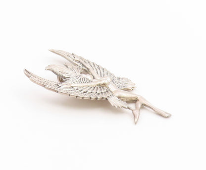 925 Sterling Silver Vintage Pendant Etched Winged Fairy Angel Figurine  PT26295