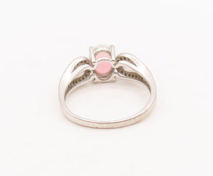 925 Sterling Silver Vintage Ring Loop Neck CZ Inlay & Fire Opal  Sz 9 RG29085