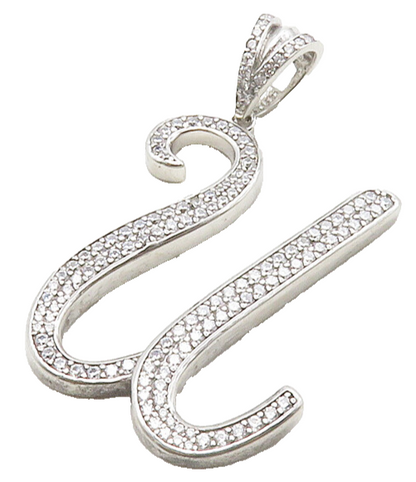 925 Sterling Silver  Shiny Cubic Zirconia Letter U Initial Pendant  PT10440
