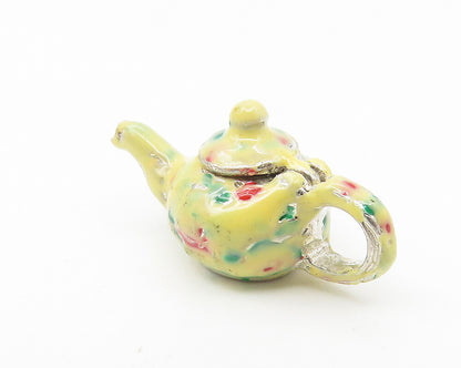 925 Sterling Silver  Vintage Enamel Tea Pot Motif Pendant (OPENS)  PT9045