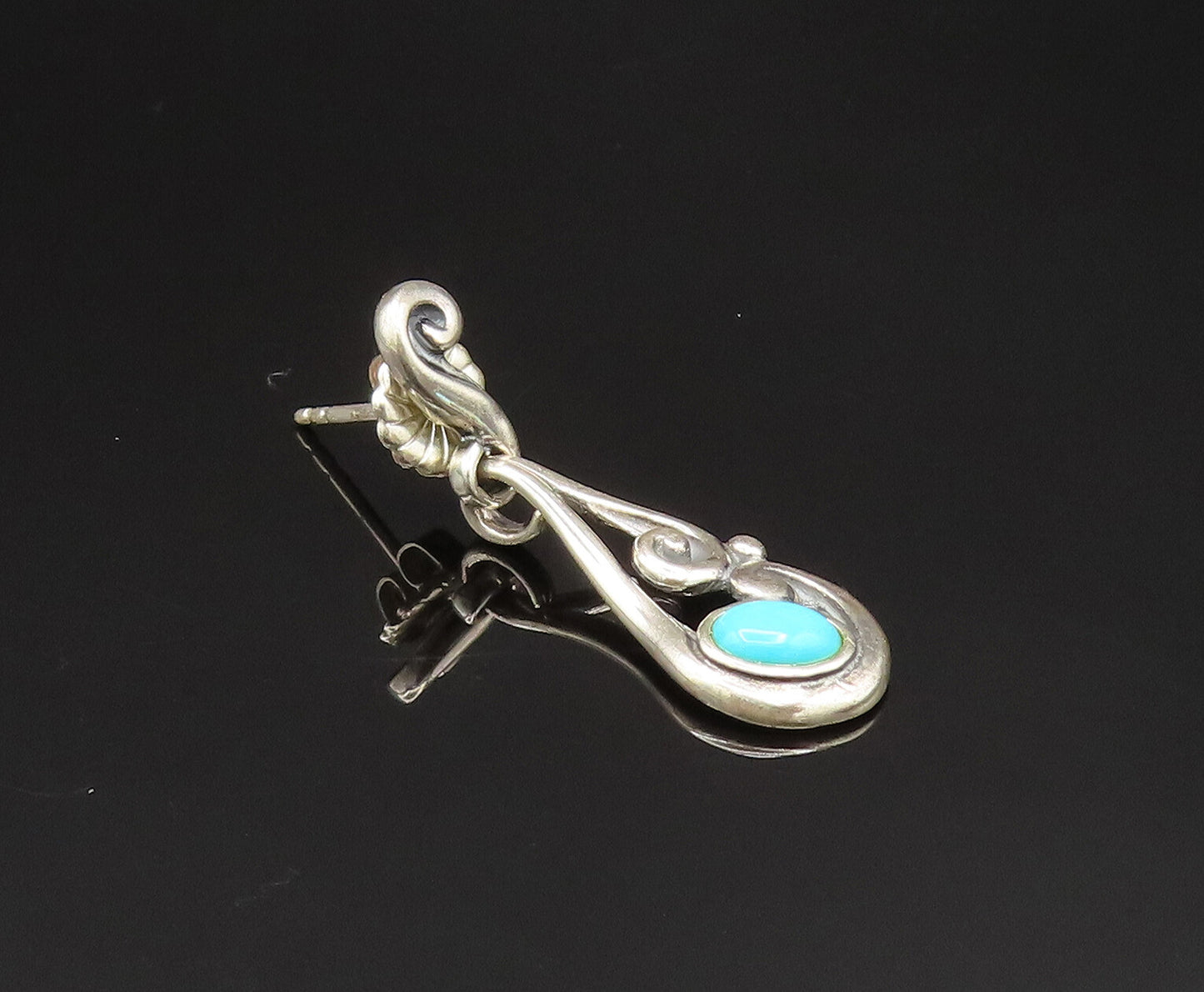CAROLYN POLLACK 925 Silver  Vintage Swirl Wrapped Turquoise Earrings  EG11831