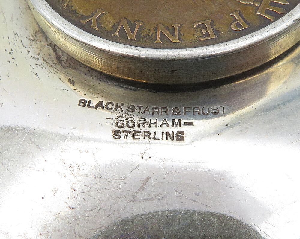 BLACK STARR GORHAM 925 Silver  Vintage Great Britain Penny Coin Dish  TR2532