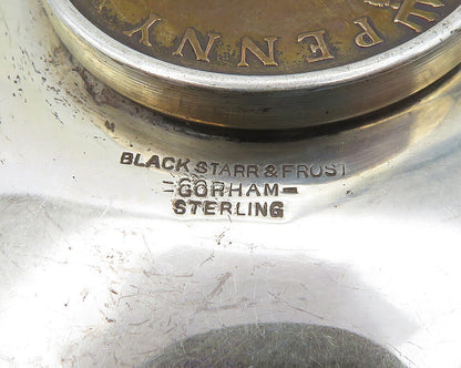 BLACK STARR GORHAM 925 Silver  Vintage Great Britain Penny Coin Dish  TR2532