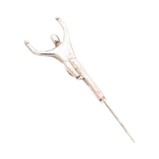 925 Sterling Silver Vintage Pin 3D Carved Flying Man Lapel Pin Design  TR3973