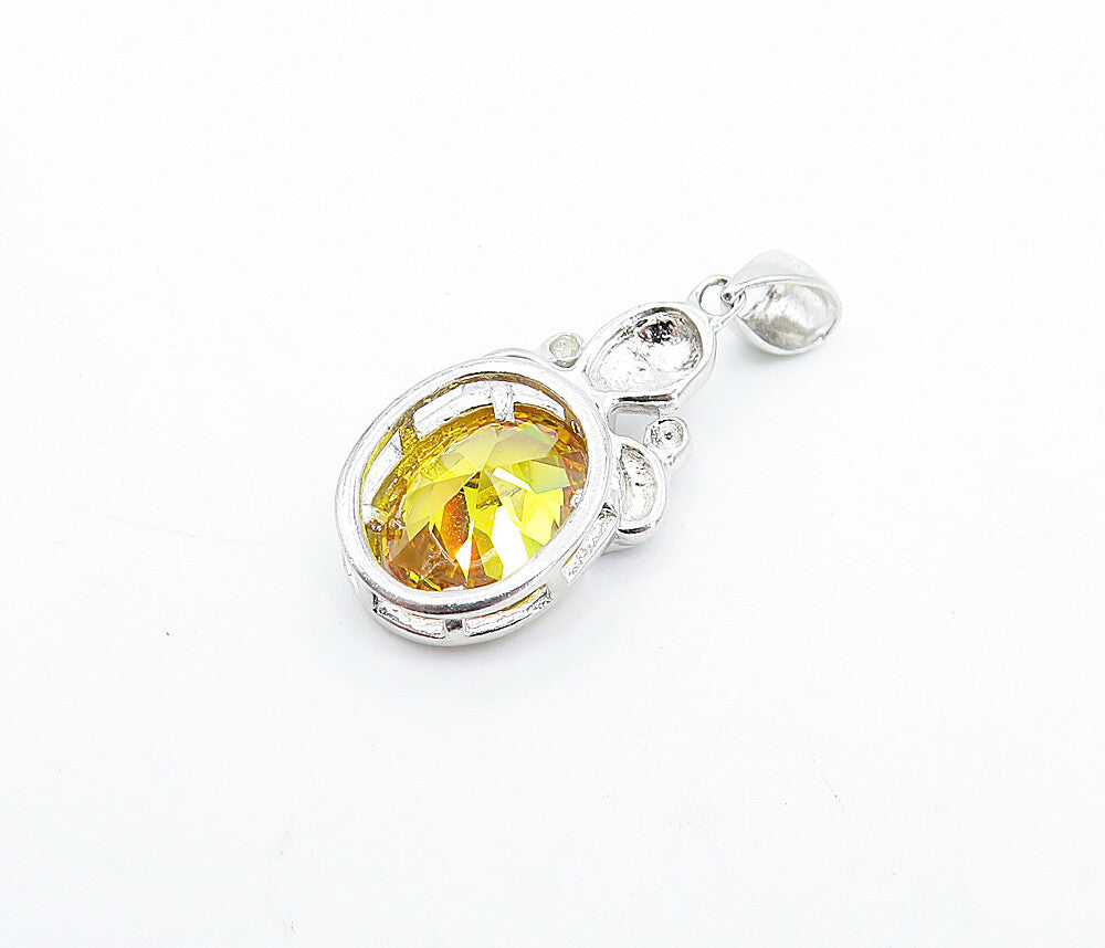 925 Sterling Silver  Faceted Citrine Shiny Family Love Drop Pendant  PT2794