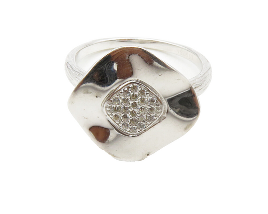 925 Sterling Silver  White Topaz Shiny Floral Motif Band Ring Sz 8  RG13884