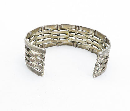 MEXICO 925 Silver  Vintage Dark Tone Basket Weave Design Cuff Bracelet  BT1604