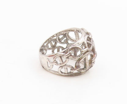 925 Sterling Silver Vintage Ring Anchor Chain Open Cutout Dome  Sz 6.5  RG34341
