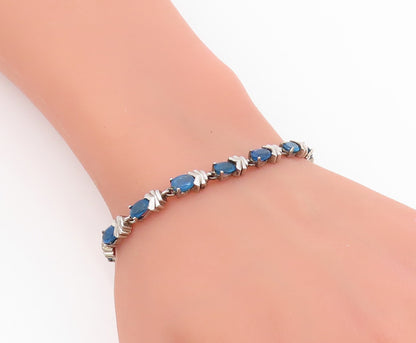 925 Sterling Silver Vintage Bracelet Classic Oval Cut Blue Topaz Link  BT11547