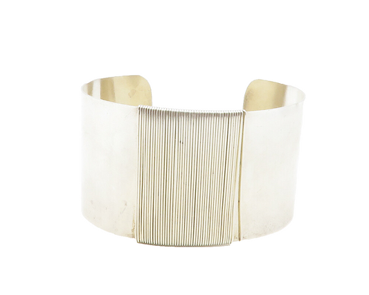 925 Sterling Silver  Vintage Shiny Wire Wrapped Detail Cuff Bracelet  BT4644