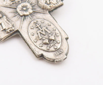 925 Sterling Silver Vintage Pendant Catholic Four Way Holy Cross Medal  PT26640