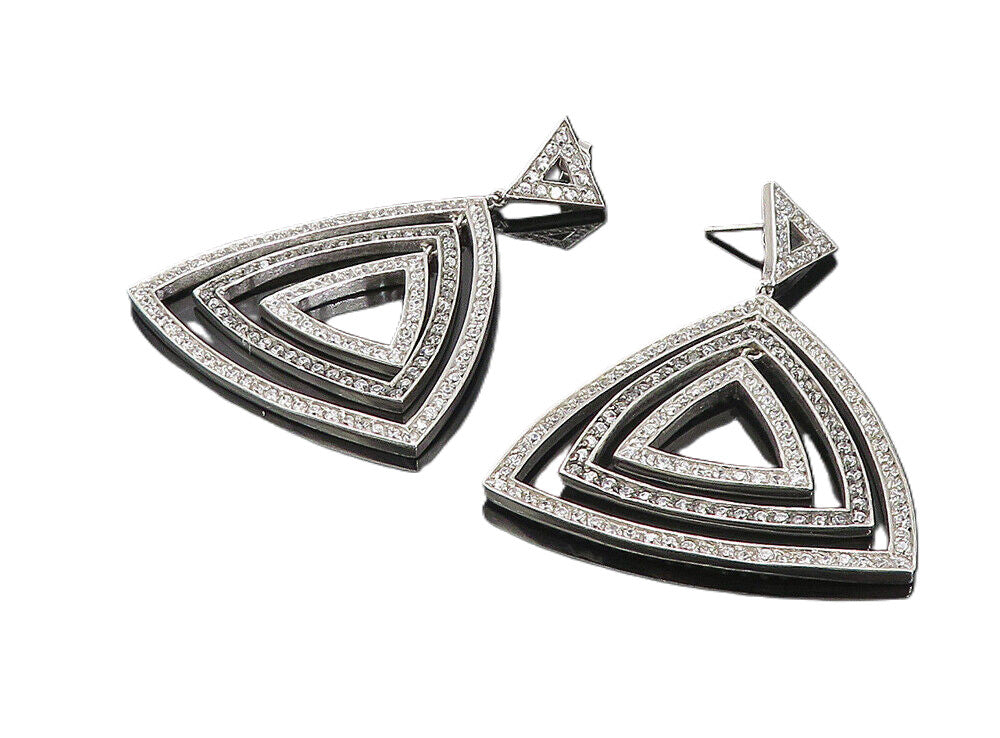 925 Sterling Silver  Sparkling Cubic Zirconia Tringle Dangle Earrings  EG4013