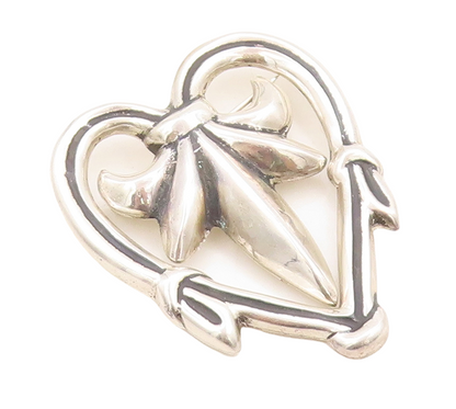 925 Sterling Silver Vintage Brooch Pin MMA Solid Cutout Floral Heart  BP11309