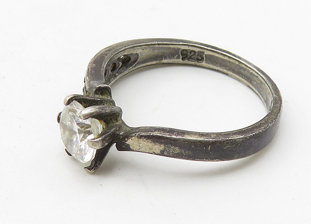 SETA 925 Sterling Silver  Vintage Prong Set Topaz Solitaire Ring Sz 7  RG10492