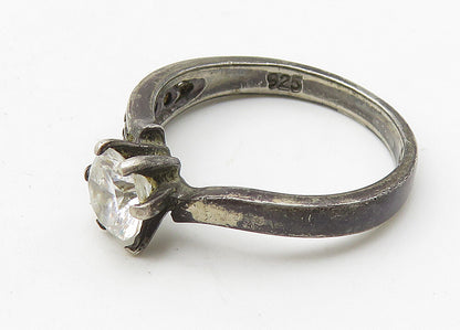 SETA 925 Sterling Silver  Vintage Prong Set Topaz Solitaire Ring Sz 7  RG10492