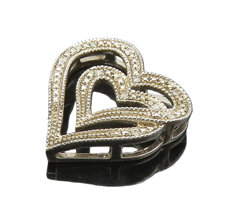 925 Sterling Silver  Shiny Genuine Diamonds Open Love Heart Pendant  PT12435