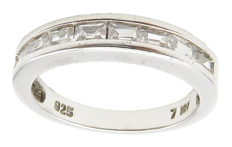925 Sterling Silver  Sparking Cubic Zirconia Smooth Band Ring Sz 7.5  RG16505