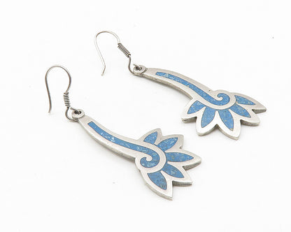 MEXICO 925 Sterling Silver  Vintage Crushed Turquoise Dangle Earrings  EG5638
